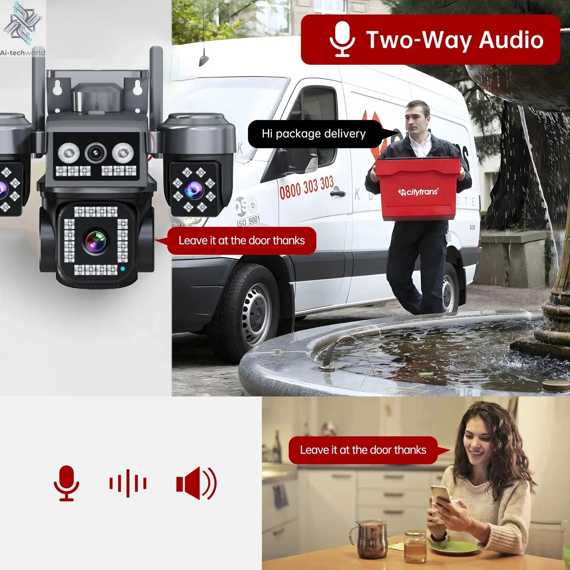 10K 20MP WiFi Security Camera 4 Lens 4 Screen 360° Ptz 16X Zoom Waterproof Home Surveillance CCTV Outdoor Street Video Camera Ai-TechWorld 
