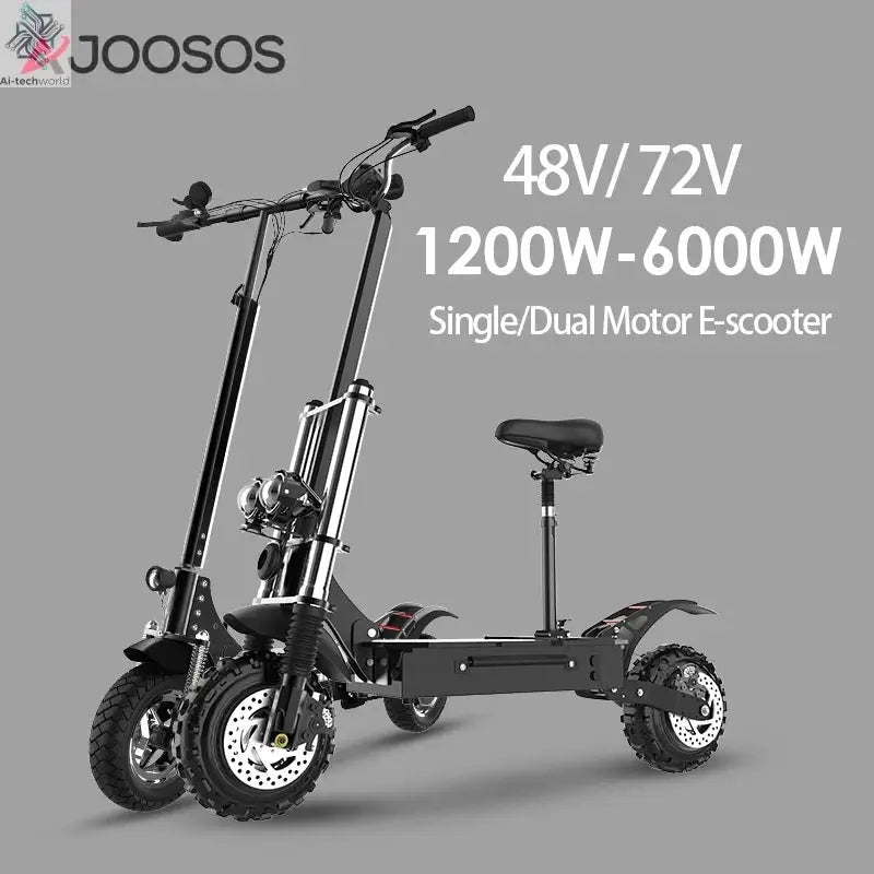 1200W 2400W 6000W Commuter Seated Adults Electric Scooter 48V/72V E-Scooter 10 inch Tubeless Off Road Tire with LCD - Ai-TechWorld