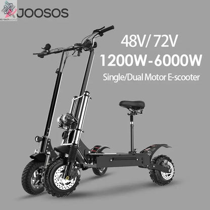 1200W 2400W 6000W Commuter Seated Adults Electric Scooter 48V/72V E-Scooter 10 inch Tubeless Off Road Tire with LCD - Ai-TechWorld