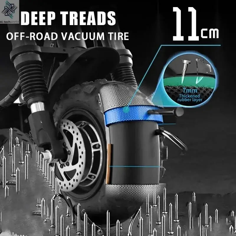 1200W 2400W 6000W Commuter Seated Adults Electric Scooter 48V/72V E-Scooter 10 inch Tubeless Off Road Tire with LCD - Ai-TechWorld