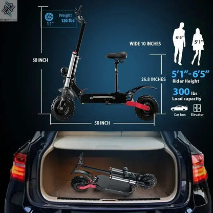 1200W 2400W 6000W Commuter Seated Adults Electric Scooter 48V/72V E-Scooter 10 inch Tubeless Off Road Tire with LCD - Ai-TechWorld