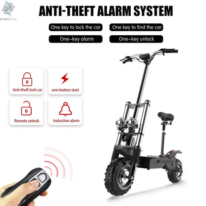 1200W 2400W 6000W Commuter Seated Adults Electric Scooter 48V/72V E-Scooter 10 inch Tubeless Off Road Tire with LCD - Ai-TechWorld