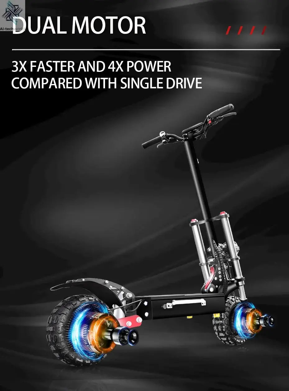 1200W 2400W 6000W Commuter Seated Adults Electric Scooter 48V/72V E-Scooter 10 inch Tubeless Off Road Tire with LCD - Ai-TechWorld