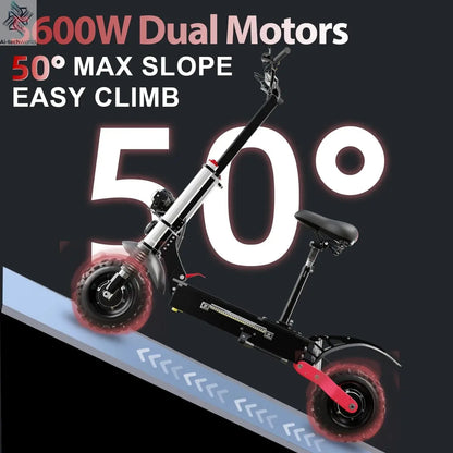 1200W 2400W 6000W Commuter Seated Adults Electric Scooter 48V/72V E-Scooter 10 inch Tubeless Off Road Tire with LCD - Ai-TechWorld