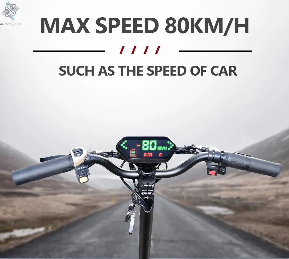 1200W 2400W 6000W Commuter Seated Adults Electric Scooter 48V/72V E-Scooter 10 inch Tubeless Off Road Tire with LCD - Ai-TechWorld