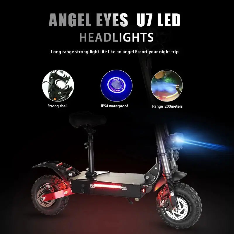 1200W 2400W 6000W Commuter Seated Adults Electric Scooter 48V/72V E-Scooter 10 inch Tubeless Off Road Tire with LCD - Ai-TechWorld