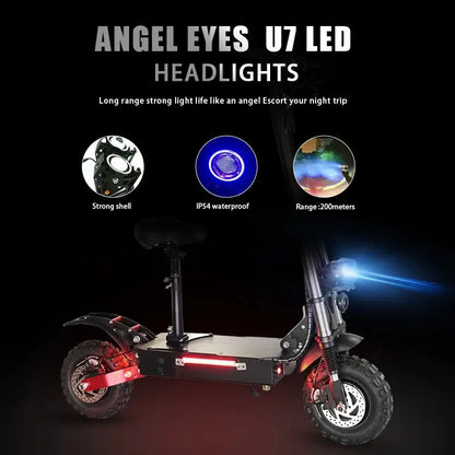 1200W 2400W 6000W Commuter Seated Adults Electric Scooter 48V/72V E-Scooter 10 inch Tubeless Off Road Tire with LCD - Ai-TechWorld