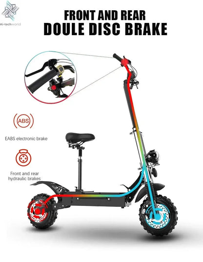 1200W 2400W 6000W Commuter Seated Adults Electric Scooter 48V/72V E-Scooter 10 inch Tubeless Off Road Tire with LCD - Ai-TechWorld
