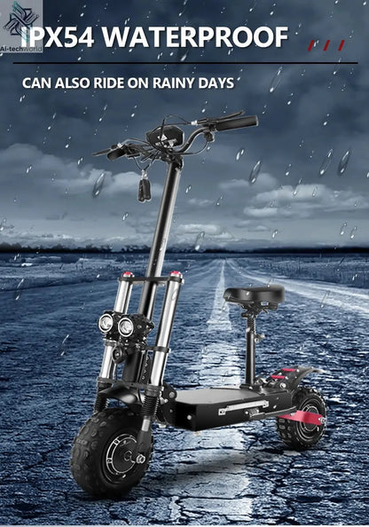 1200W 2400W 6000W Commuter Seated Adults Electric Scooter 48V/72V E-Scooter 10 inch Tubeless Off Road Tire with LCD - Ai-TechWorld