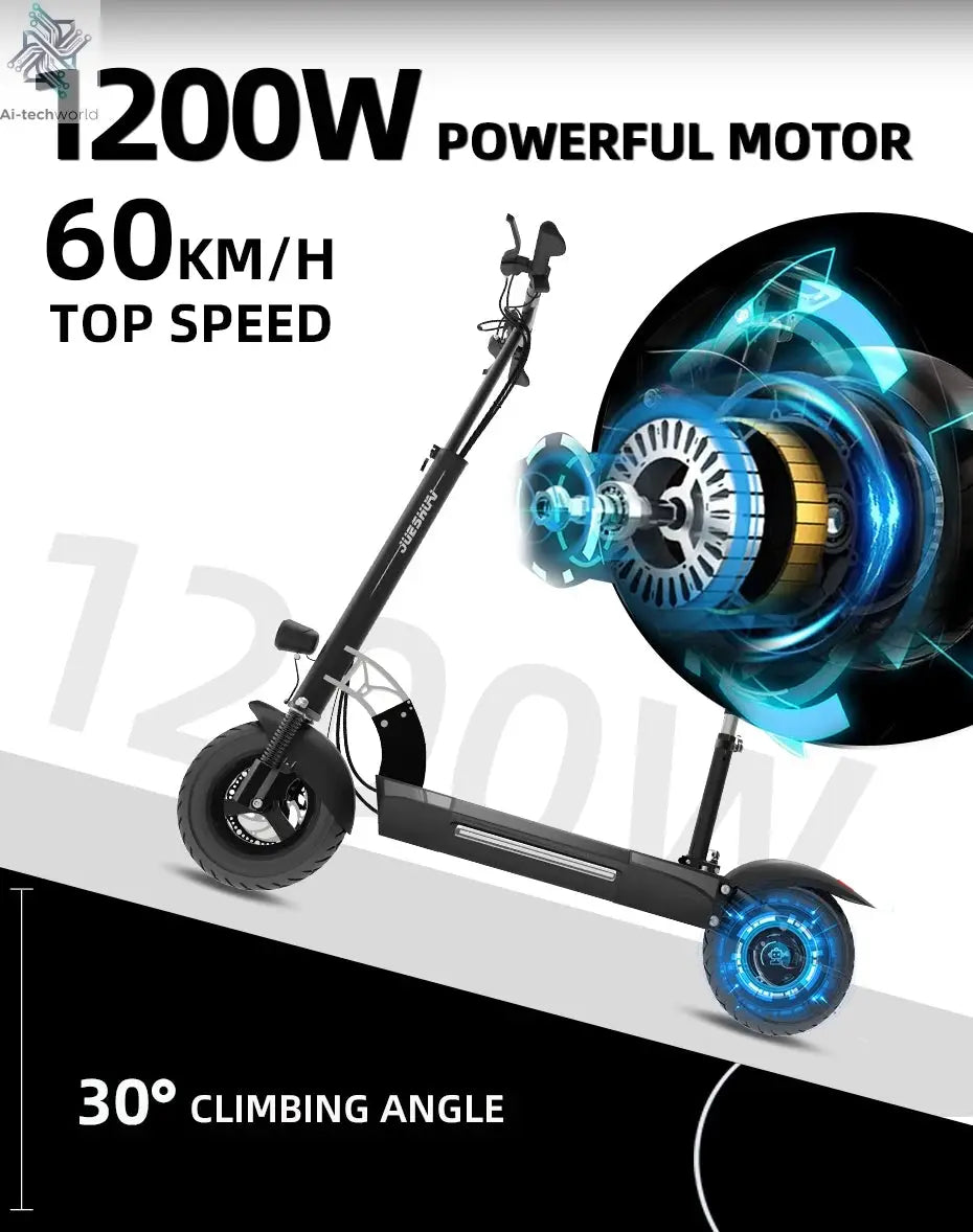 1200W 2400W 6000W Commuter Seated Adults Electric Scooter 48V/72V E-Scooter 10 inch Tubeless Off Road Tire with LCD - Ai-TechWorld