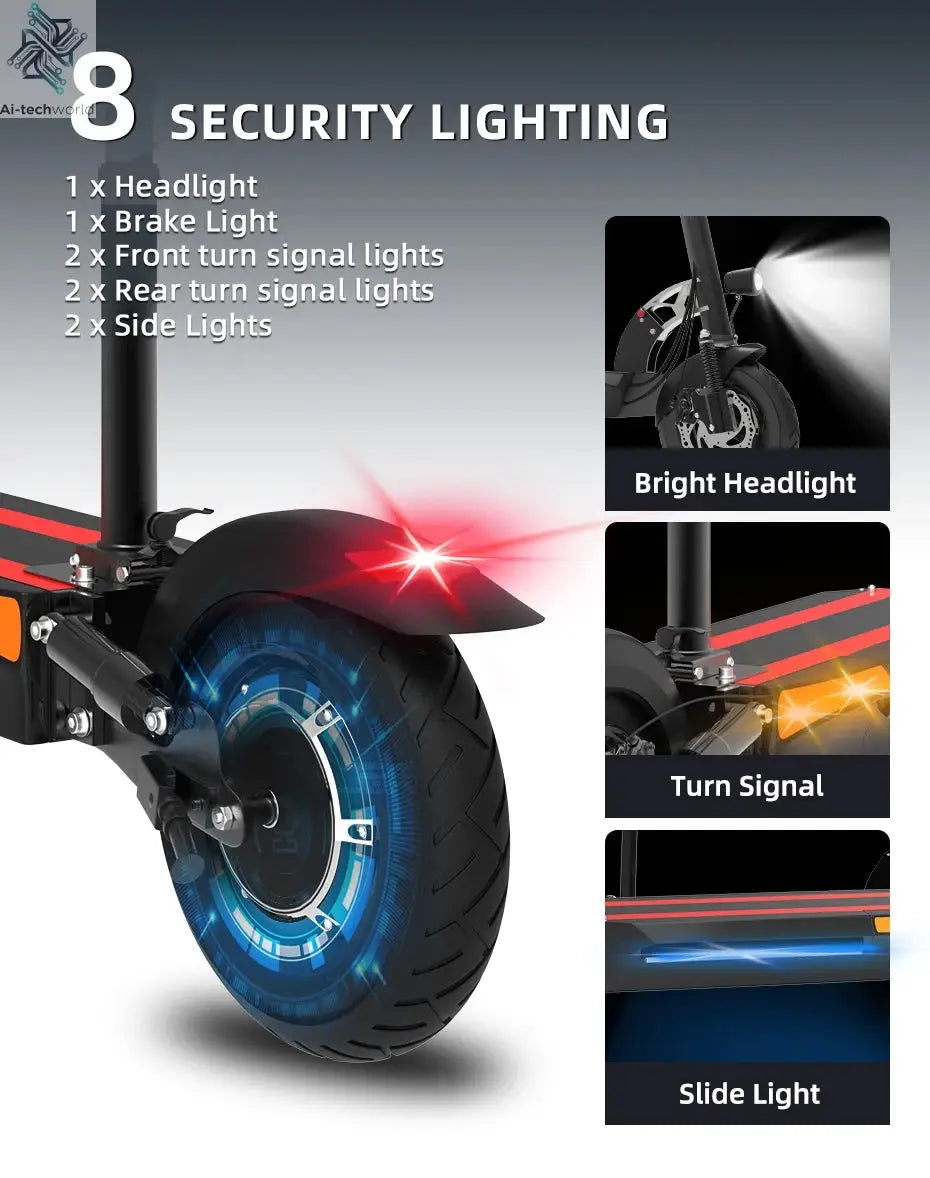 1200W 2400W 6000W Commuter Seated Adults Electric Scooter 48V/72V E-Scooter 10 inch Tubeless Off Road Tire with LCD - Ai-TechWorld