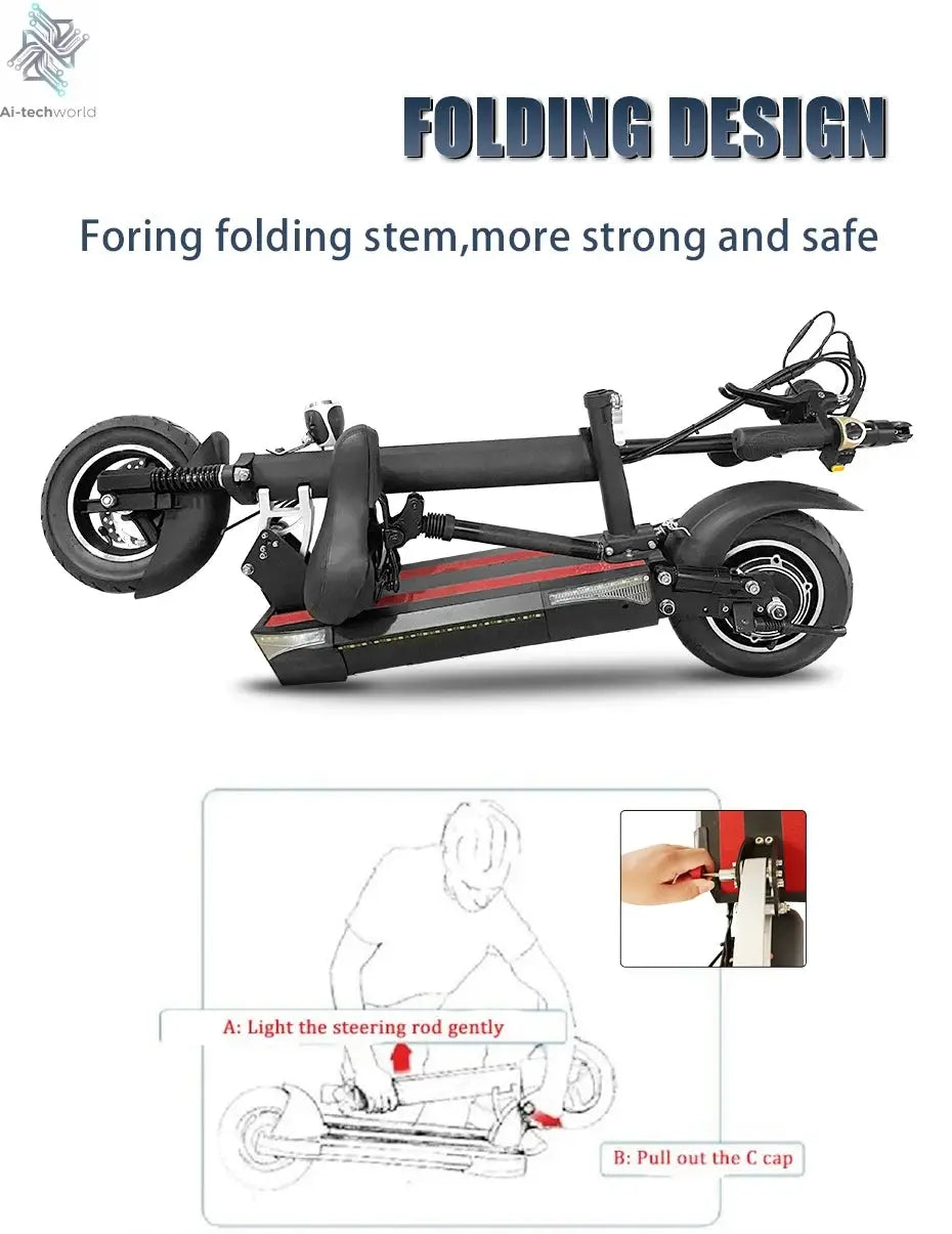 1200W 2400W 6000W Commuter Seated Adults Electric Scooter 48V/72V E-Scooter 10 inch Tubeless Off Road Tire with LCD - Ai-TechWorld