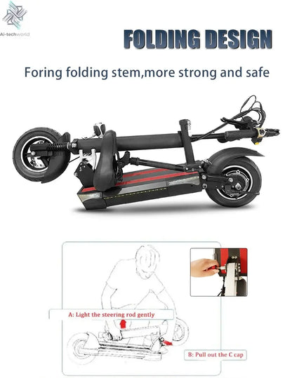 1200W 2400W 6000W Commuter Seated Adults Electric Scooter 48V/72V E-Scooter 10 inch Tubeless Off Road Tire with LCD - Ai-TechWorld