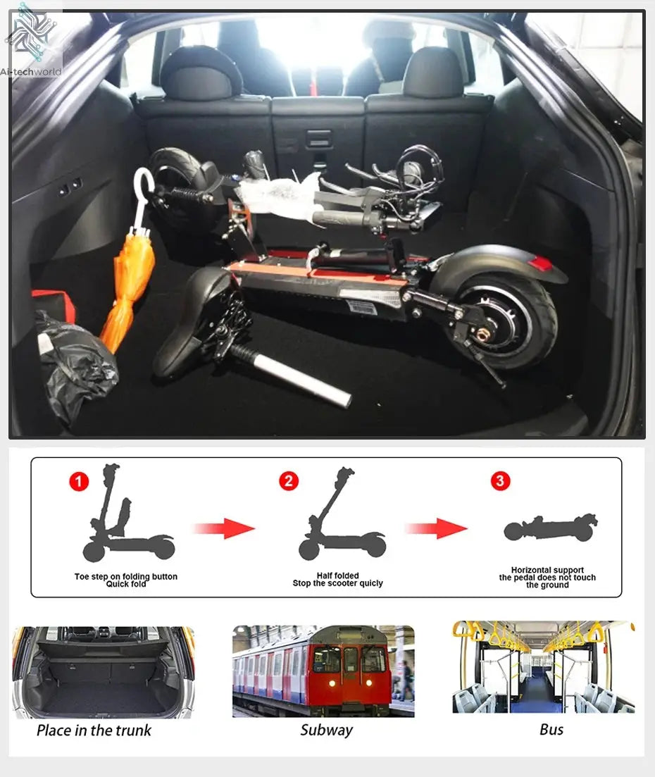 1200W 2400W 6000W Commuter Seated Adults Electric Scooter 48V/72V E-Scooter 10 inch Tubeless Off Road Tire with LCD - Ai-TechWorld