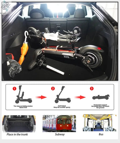 1200W 2400W 6000W Commuter Seated Adults Electric Scooter 48V/72V E-Scooter 10 inch Tubeless Off Road Tire with LCD - Ai-TechWorld