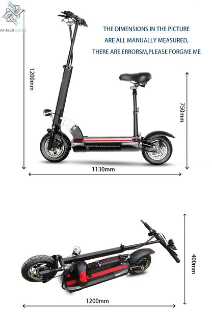 1200W 2400W 6000W Commuter Seated Adults Electric Scooter 48V/72V E-Scooter 10 inch Tubeless Off Road Tire with LCD - Ai-TechWorld