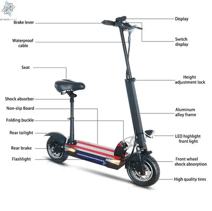 1200W 2400W 6000W Commuter Seated Adults Electric Scooter 48V/72V E-Scooter 10 inch Tubeless Off Road Tire with LCD - Ai-TechWorld