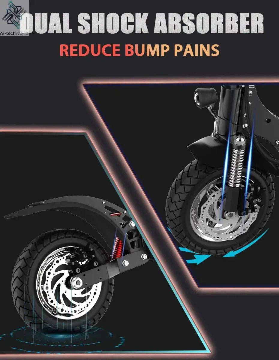 1200W 2400W 6000W Commuter Seated Adults Electric Scooter 48V/72V E-Scooter 10 inch Tubeless Off Road Tire with LCD - Ai-TechWorld