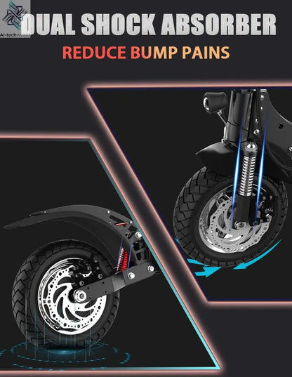 1200W 2400W 6000W Commuter Seated Adults Electric Scooter 48V/72V E-Scooter 10 inch Tubeless Off Road Tire with LCD - Ai-TechWorld