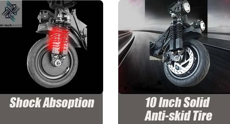1200W 2400W 6000W Commuter Seated Adults Electric Scooter 48V/72V E-Scooter 10 inch Tubeless Off Road Tire with LCD - Ai-TechWorld