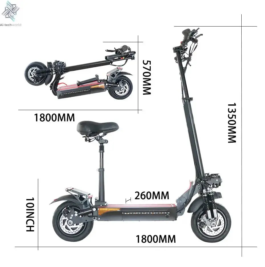 1200W 2400W 6000W Commuter Seated Adults Electric Scooter 48V/72V E-Scooter 10 inch Tubeless Off Road Tire with LCD - Ai-TechWorld