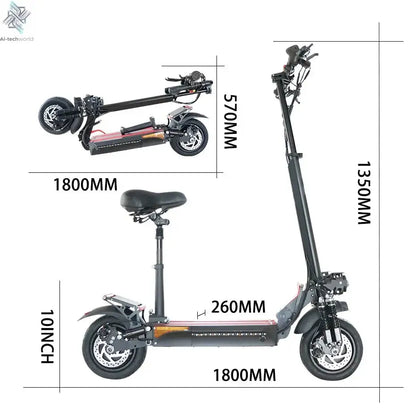 1200W 2400W 6000W Commuter Seated Adults Electric Scooter 48V/72V E-Scooter 10 inch Tubeless Off Road Tire with LCD - Ai-TechWorld