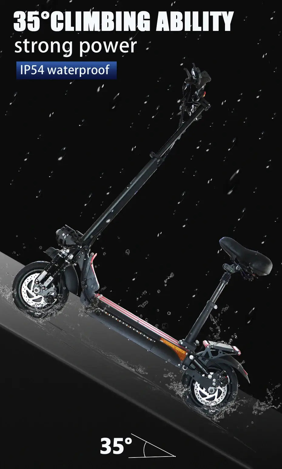 1200W 2400W 6000W Commuter Seated Adults Electric Scooter 48V/72V E-Scooter 10 inch Tubeless Off Road Tire with LCD - Ai-TechWorld