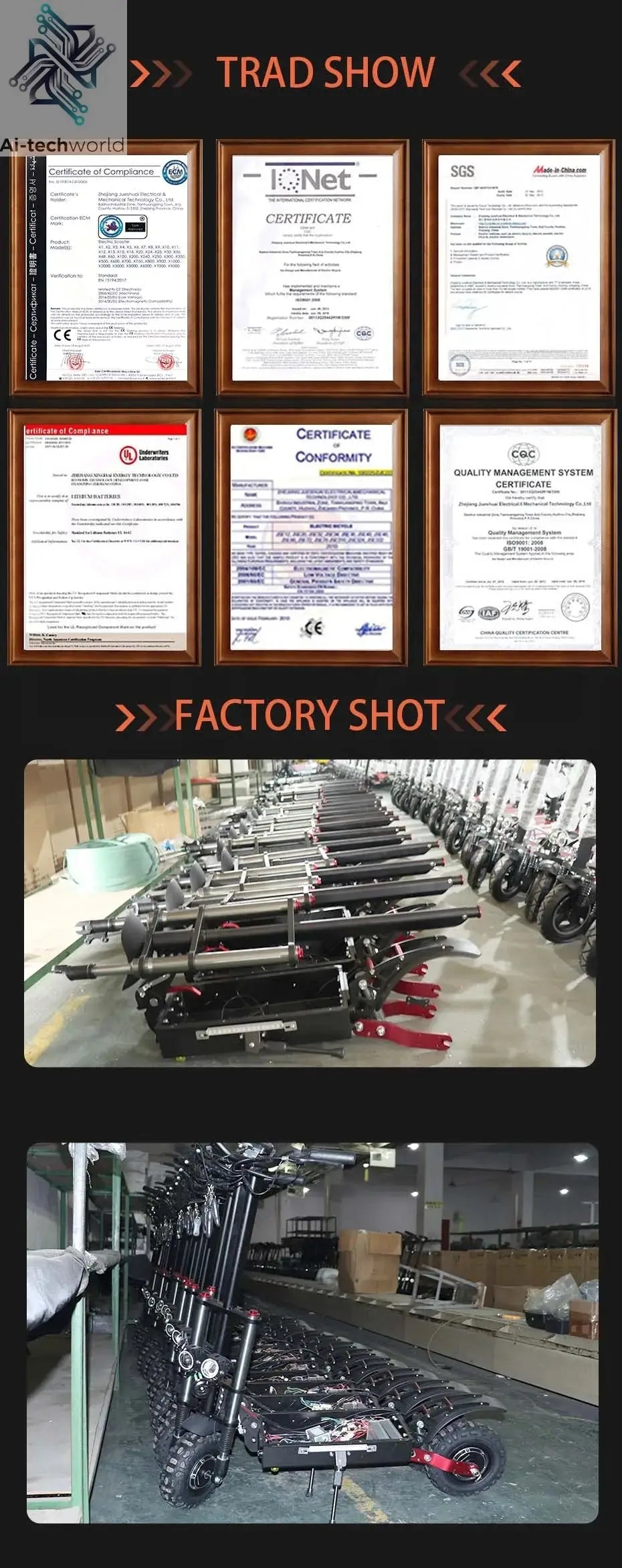 1200W 2400W 6000W Commuter Seated Adults Electric Scooter 48V/72V E-Scooter 10 inch Tubeless Off Road Tire with LCD - Ai-TechWorld
