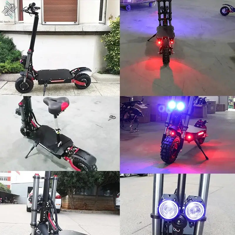 1200W 2400W 6000W Commuter Seated Adults Electric Scooter 48V/72V E-Scooter 10 inch Tubeless Off Road Tire with LCD - Ai-TechWorld