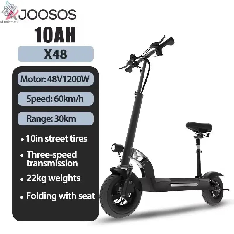 1200W 2400W 6000W Commuter Seated Adults Electric Scooter 48V/72V E-Scooter 10 inch Tubeless Off Road Tire with LCD - Ai-TechWorld