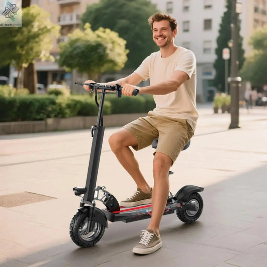 1200W Peak Dual Motor Electric Scooter with Seat, 48V 15AH 27 MPH,Up to 45+ Miles, UL2272 Certified Foldable Commuting E-Scooter Ai-TechWorld 