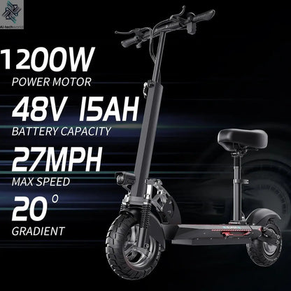 1200W Peak Dual Motor Electric Scooter with Seat, 48V 15AH 27 MPH,Up to 45+ Miles, UL2272 Certified Foldable Commuting E-Scooter Ai-TechWorld 