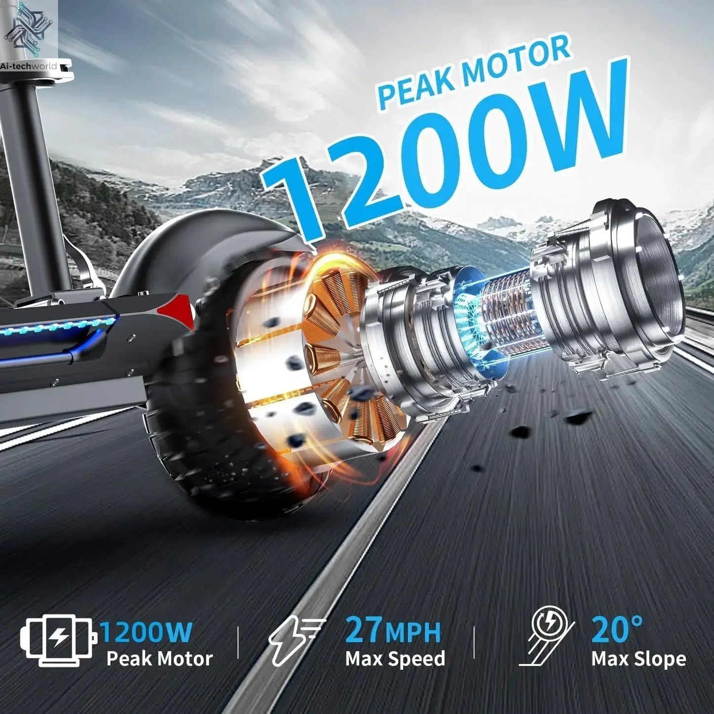 1200W Peak Dual Motor Electric Scooter with Seat, 48V 15AH 27 MPH,Up to 45+ Miles, UL2272 Certified Foldable Commuting E-Scooter Ai-TechWorld 