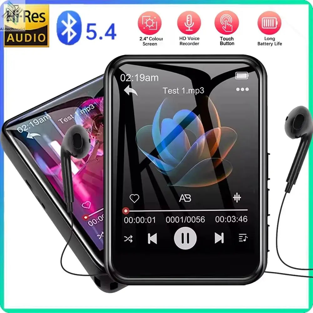 128G MP3 Player Bluetooth 5.4 HiFi MP3 Music Player Built-in Speaker 2.4inch Touch Screen MP4 Player with E-book/Video Recording Ai-TechWorld 