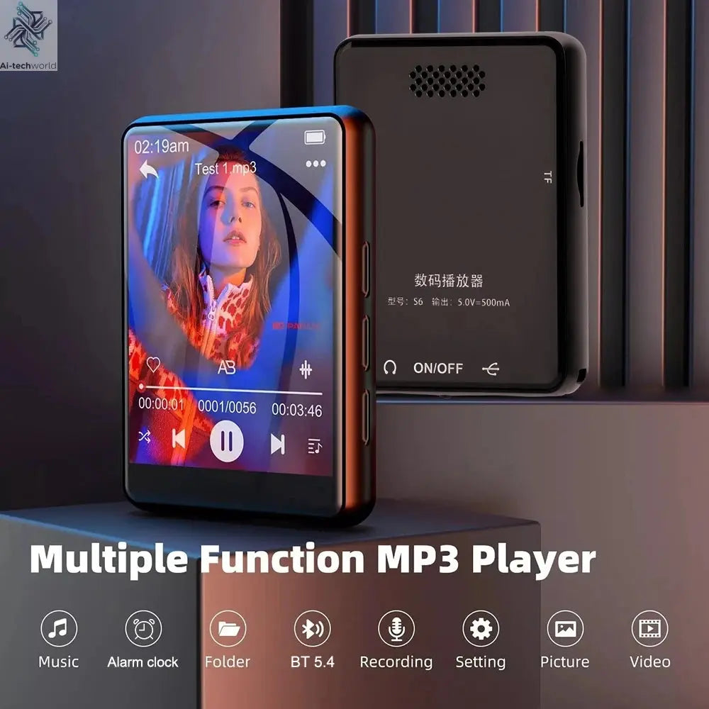 128G MP3 Player Bluetooth 5.4 HiFi MP3 Music Player Built-in Speaker 2.4inch Touch Screen MP4 Player with E-book/Video Recording Ai-TechWorld 