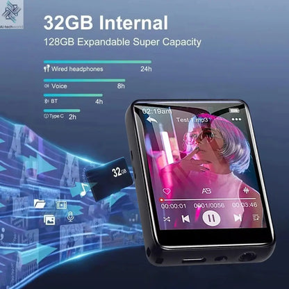 128G MP3 Player Bluetooth 5.4 HiFi MP3 Music Player Built-in Speaker 2.4inch Touch Screen MP4 Player with E-book/Video Recording Ai-TechWorld 