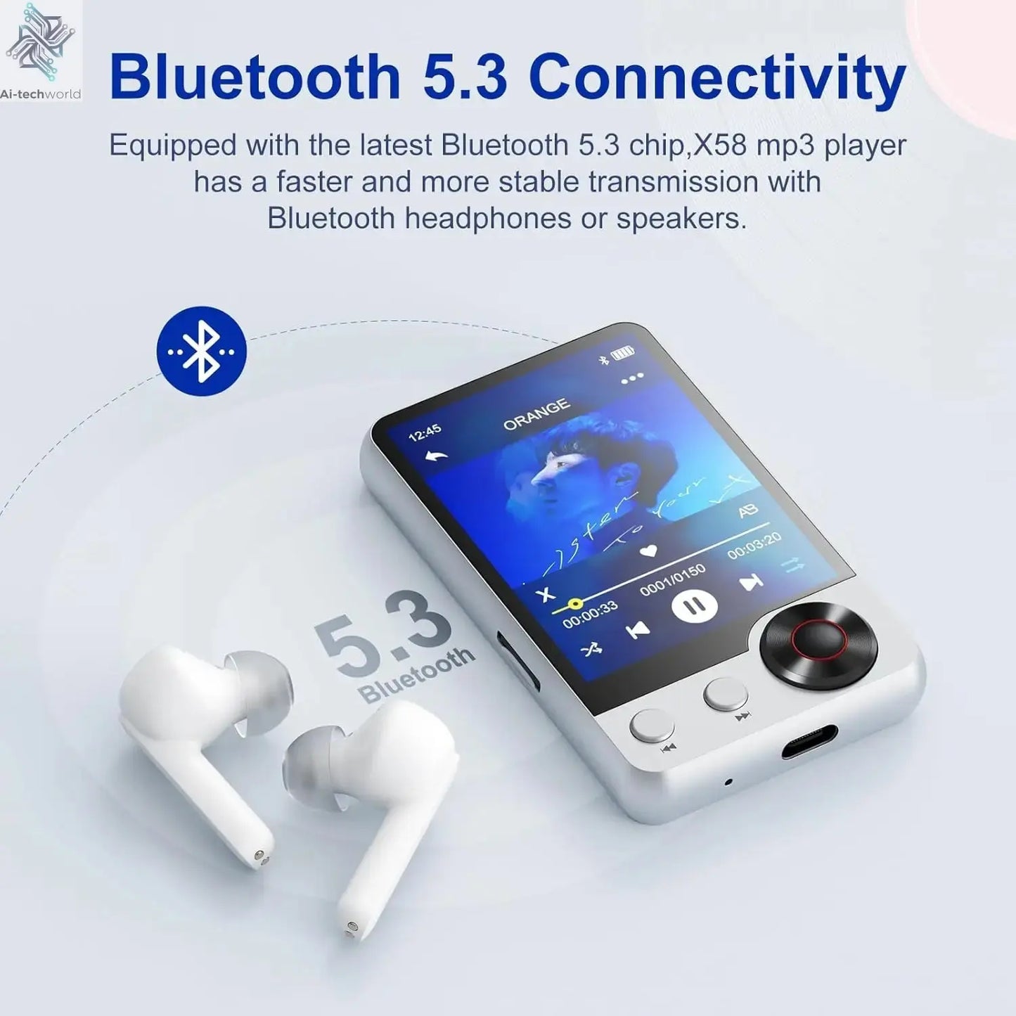 128GB MP3 Player with Boosted Bluetooth 5.3, Music Player Features HD Speaker, 2.4" Touchscreen, Expandable SD Card Slot, Dual Ai-TechWorld 