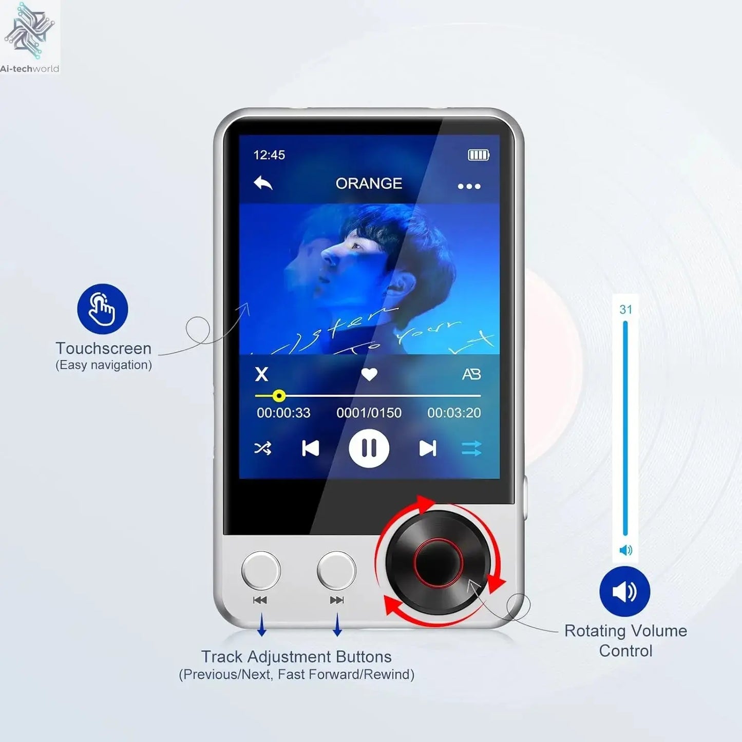 128GB MP3 Player with Boosted Bluetooth 5.3, Music Player Features HD Speaker, 2.4" Touchscreen, Expandable SD Card Slot, Dual Ai-TechWorld 