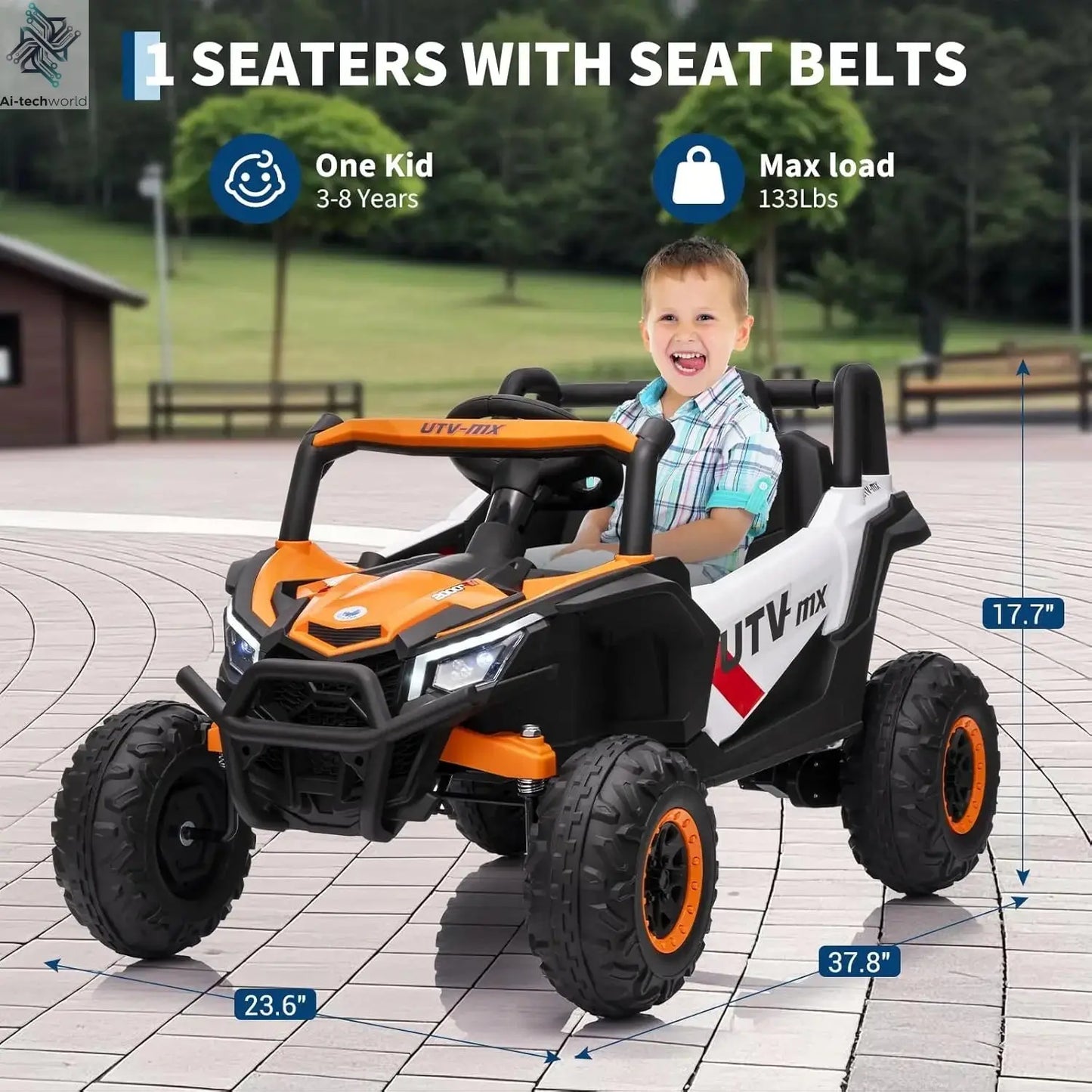 12V Kids Ride On Car,UTV Truck with Remote Control,4WD/2WD Switchable,Electric Vehicle with 4 Spring Suspension for Ages 3-8 Y Ai-TechWorld 