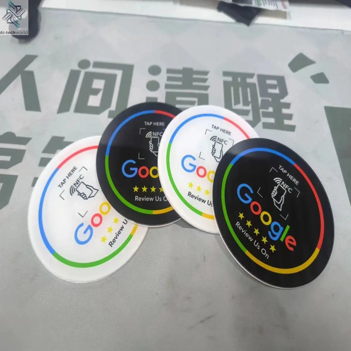 13.56Mhz Programmable Google Round Review Card NFC Round Card NFC Google Review display Round patch card brand holder Ai-TechWorld 