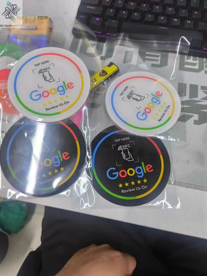 13.56Mhz Programmable Google Round Review Card NFC Round Card NFC Google Review display Round patch card brand holder Ai-TechWorld 
