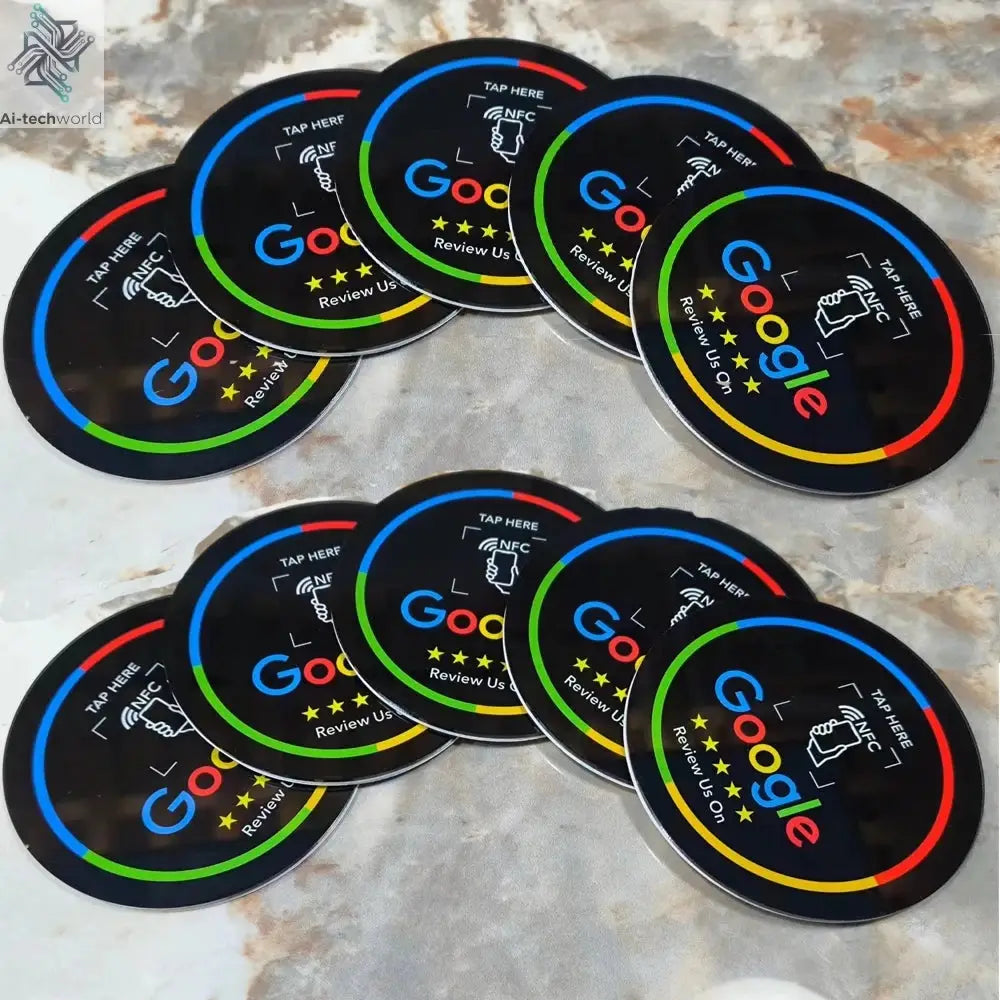 13.56Mhz Programmable Google Round Review Card NFC Round Card NFC Google Review display Round patch card brand holder Ai-TechWorld 