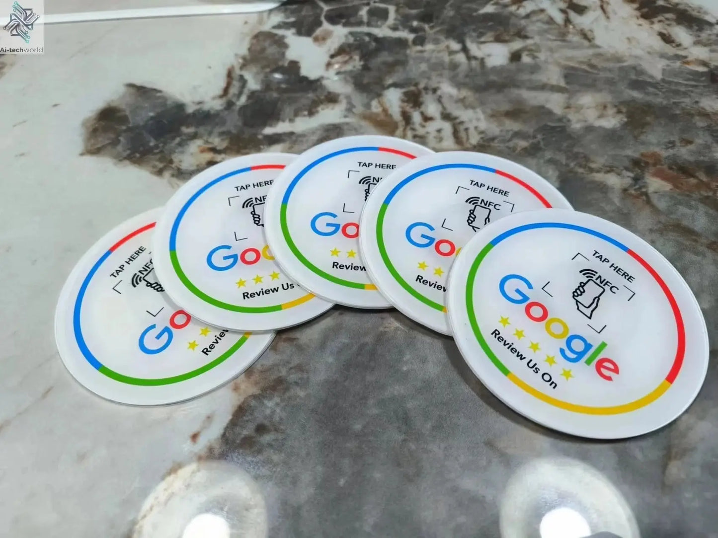 13.56Mhz Programmable Google Round Review Card NFC Round Card NFC Google Review display Round patch card brand holder Ai-TechWorld 