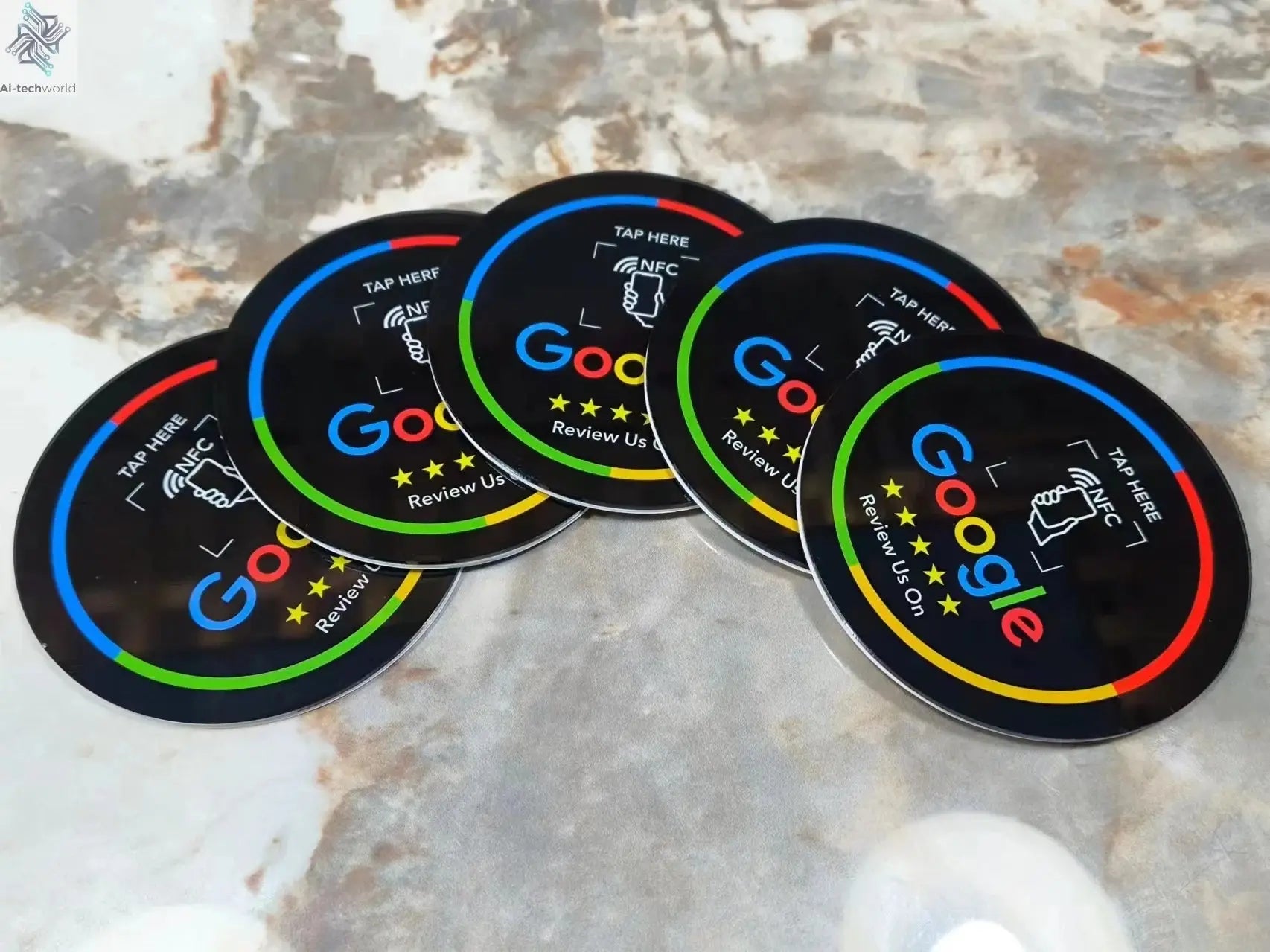 13.56Mhz Programmable Google Round Review Card NFC Round Card NFC Google Review display Round patch card brand holder Ai-TechWorld 