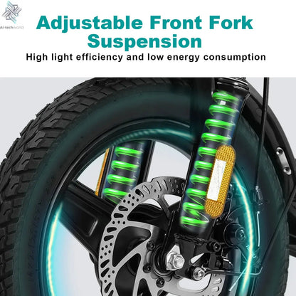 14-inch electric bike, easy to fold, adult commuter electric bike, 500W motor, removable battery, 20-mile maximum range Ai-TechWorld 