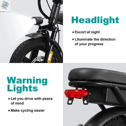 14-inch electric bike, easy to fold, adult commuter electric bike, 500W motor, removable battery, 20-mile maximum range Ai-TechWorld 