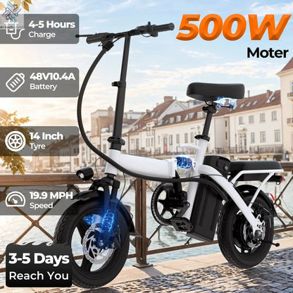14-inch electric bike, easy to fold, adult commuter electric bike, 500W motor, removable battery, 20-mile maximum range Ai-TechWorld 