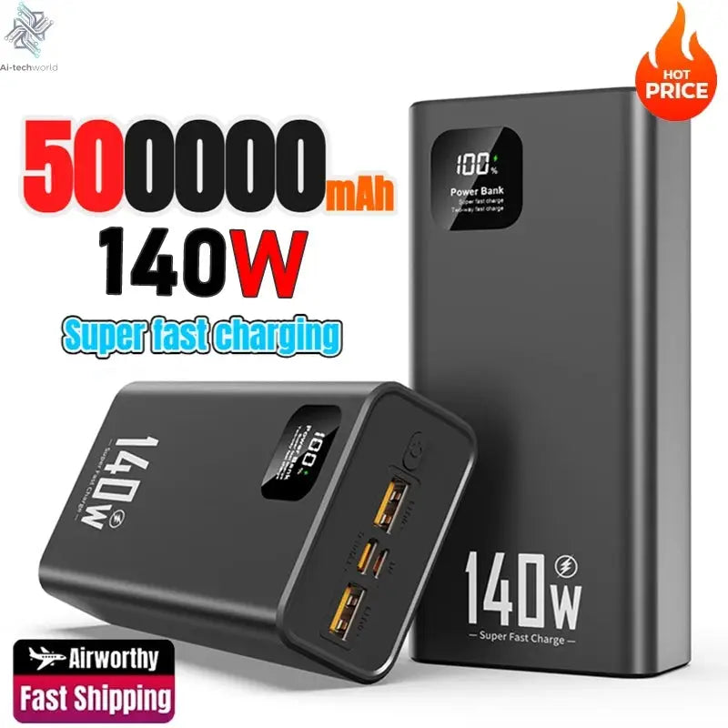 140W 100000mAh Power Bank High Capacity PD 22.5W Super Fast Charging Portable Battery Charger for iPhone 12-17 Samsung 2026 NEW Ai-TechWorld 