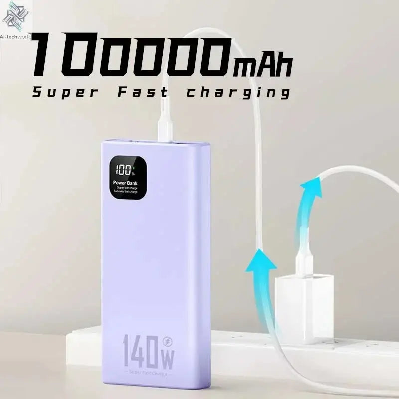 140W 100000mAh Power Bank High Capacity PD 22.5W Super Fast Charging Portable Battery Charger for iPhone 12-17 Samsung 2026 NEW Ai-TechWorld 