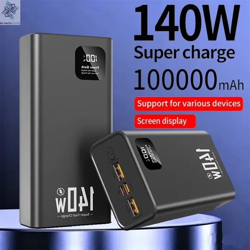 140W 100000mAh Power Bank High Capacity PD 22.5W Super Fast Charging Portable Battery Charger for iPhone 12-17 Samsung 2026 NEW Ai-TechWorld 